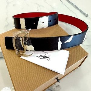 Christian Louboutin Brown and White Leather Belt with Red Interior